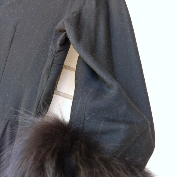 Vintage Black Dress with Fur Cuffs 38.25"B 50s 60s Retro Glamor Wide Neckline - Picture 16 of 16